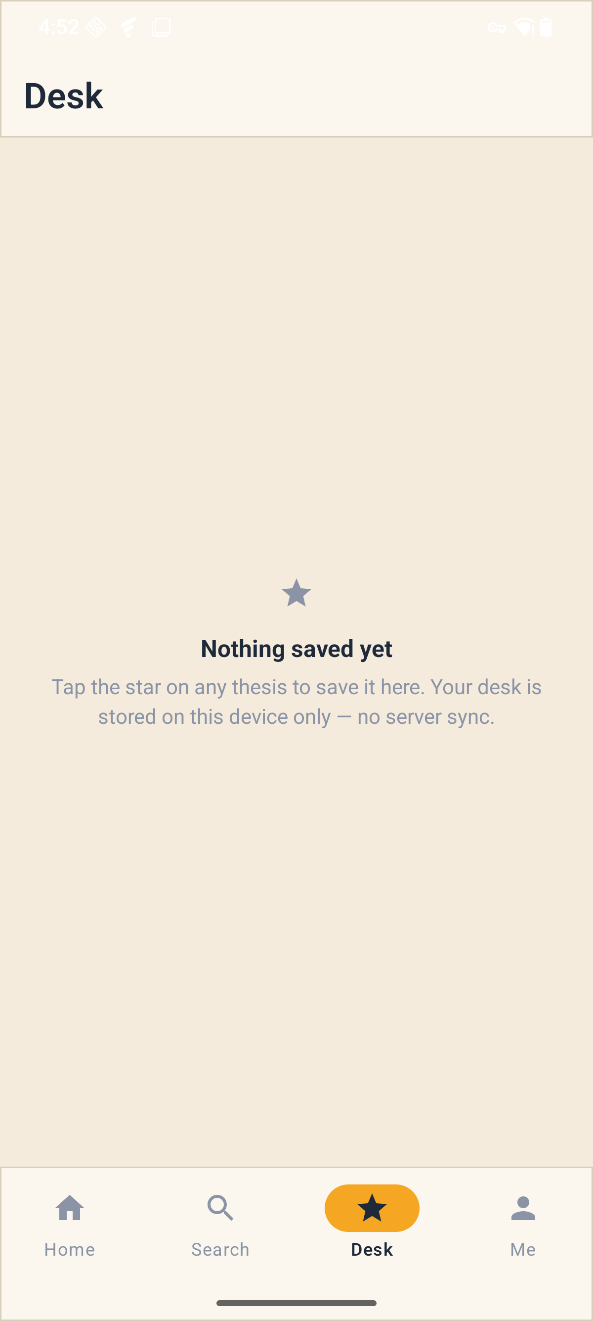 Thesis Desk — device-local saved theses with live prices
